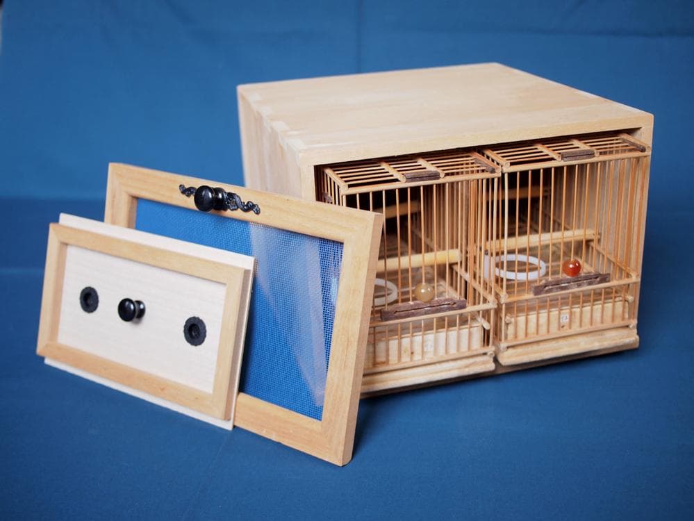 寝箱付き　２連メジロかご　未使用保管品