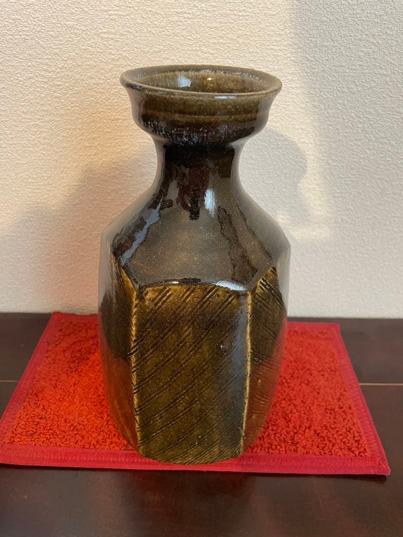 沖塩明樹　寒風春木窯 面取り花瓶　線模様　岡山 民芸　民藝　武内晴二郎