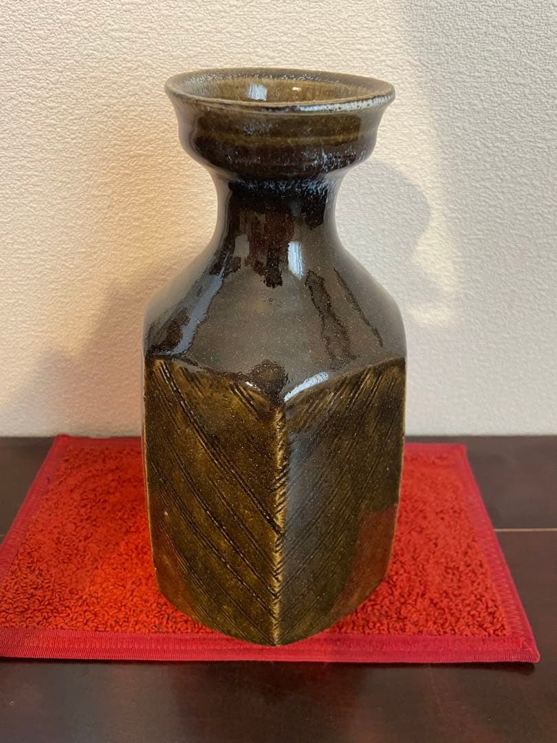 沖塩明樹　寒風春木窯 面取り花瓶　線模様　岡山 民芸　民藝　武内晴二郎