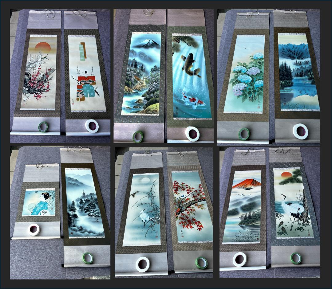 トップアート 掛け軸 12本（12か月）＋ 桐製掛け軸箪笥 /佐高秋光 岡本春岳