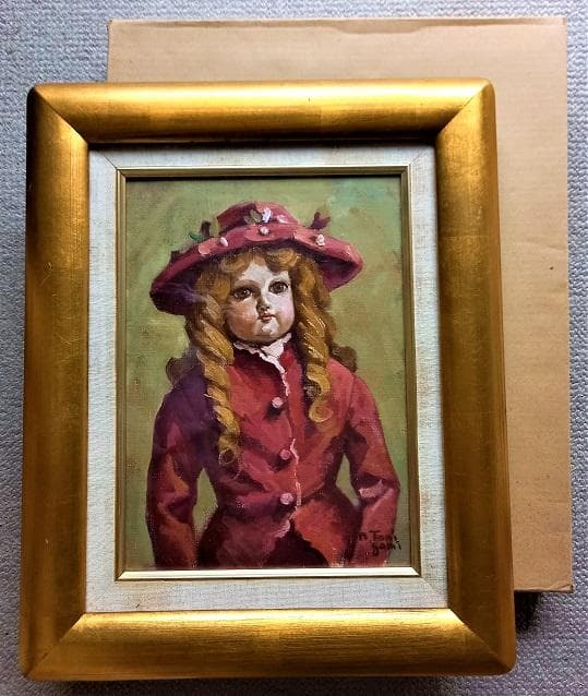 谷上信博 タイトル「アンティークドール」F４号 油絵 サイン 1989年制作