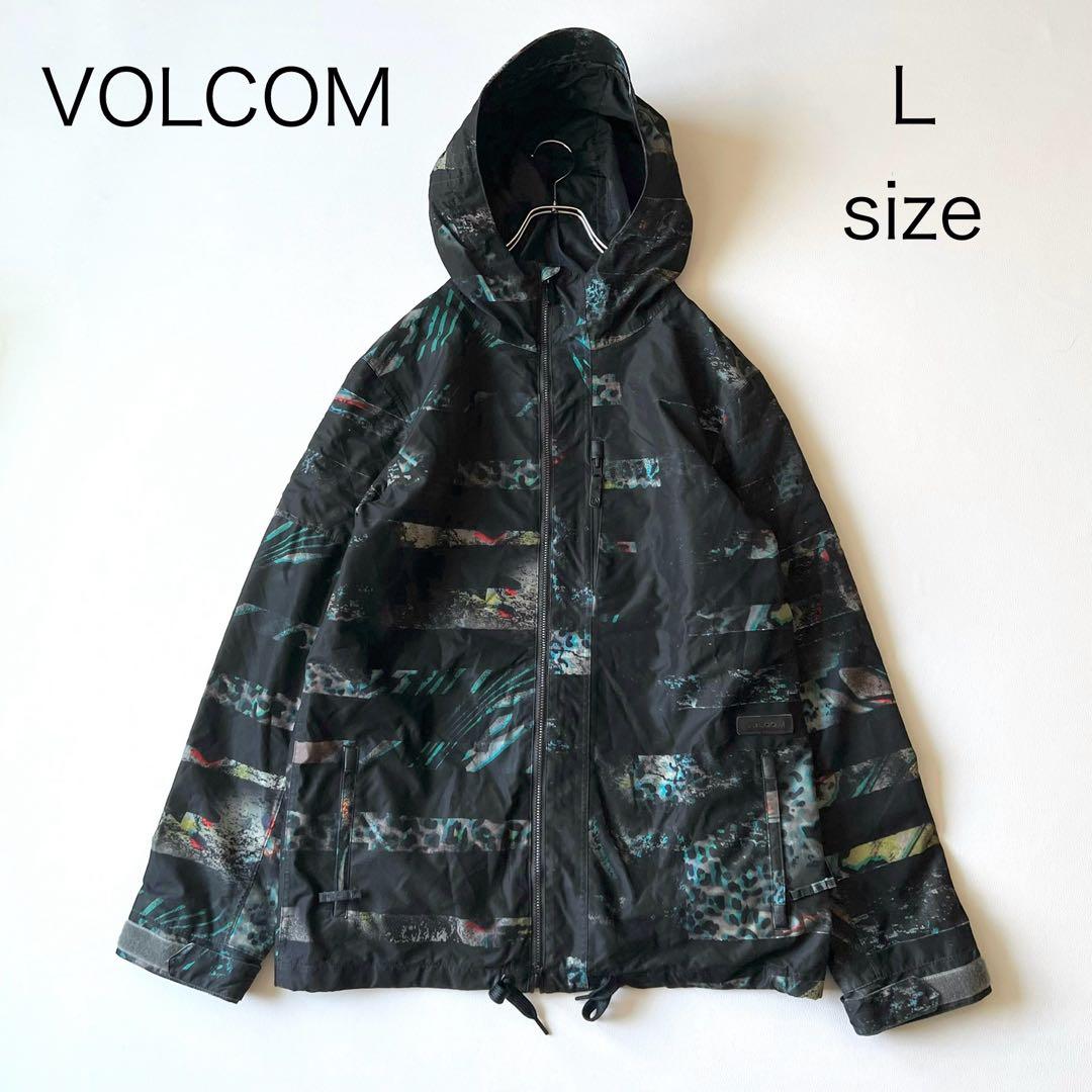 3288【美品】ボルコム　ジャケット 総柄 ボーダー アニマル柄　L 黒