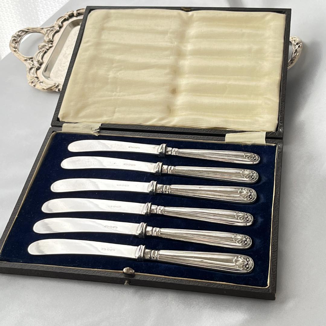 【英国】シェルのティーナイフ 6本【シルバープレート】ケース