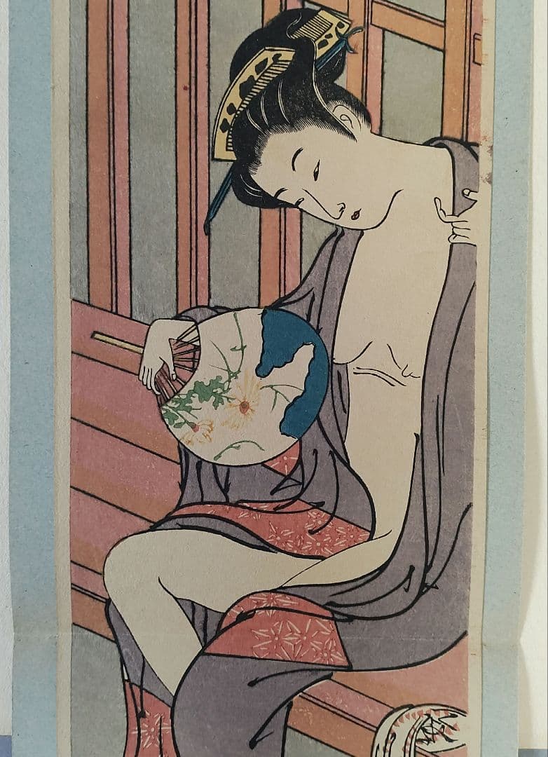 磯田湖龍斎　浮世絵木版画　湯上り美人図 鈴木春信