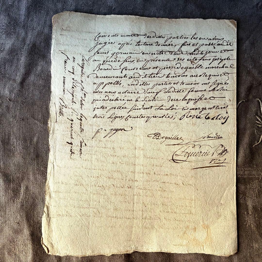 フランス革命時のマニュスクリ2枚セット　18世紀古文書紙物　フランスアンティーク