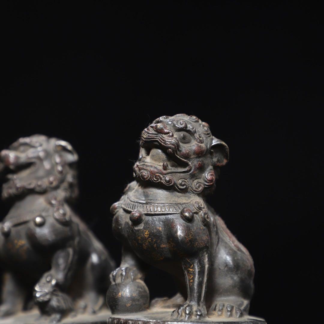 銅製　獅子像 2体セット　魔除け・守護・権威　文鎮　　　　　　置物