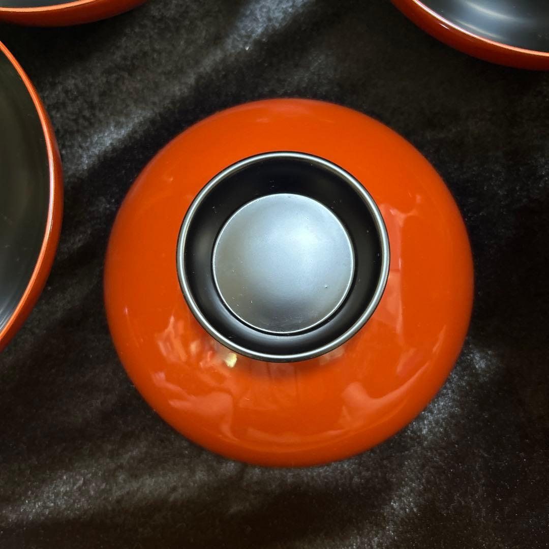 輪島塗　赤色漆器 5個セット 椀 金色花模様　⑤