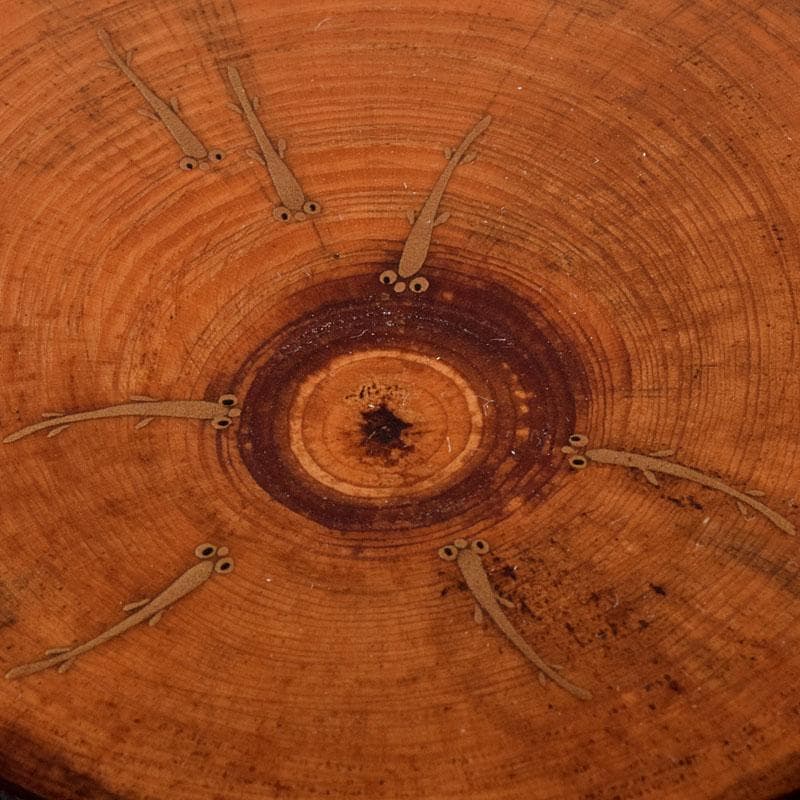 茶道具　加賀蒔絵師　川上峰春作　メダカ図　松皮竹香合　共箱　V　9127