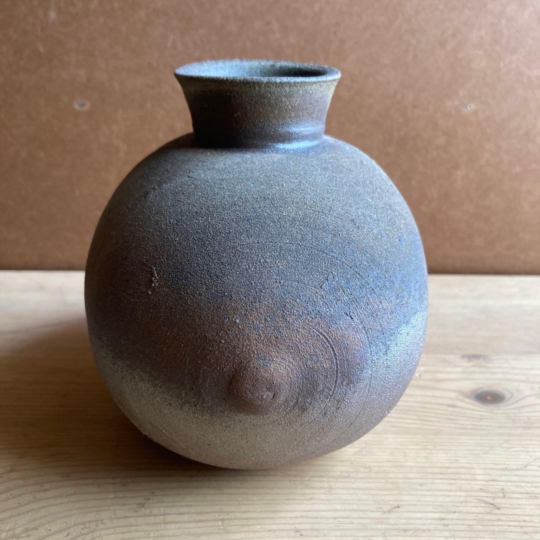 不可治窯 （ふかちがま）樺澤 健治作 南蛮俵花入　供箱あり