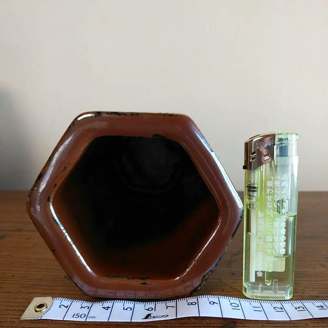 [真作保証品] 浜田庄司　(濱田庄司）「柿釉抜絵六角花生」プロフ必読