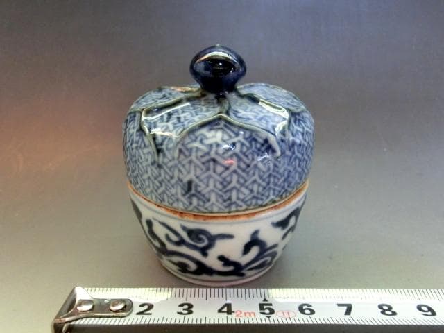 香合■南京古染付 擬宝瑞香合 呉須 桐箱 お茶道具 珍品 時代物 骨董品 希少■