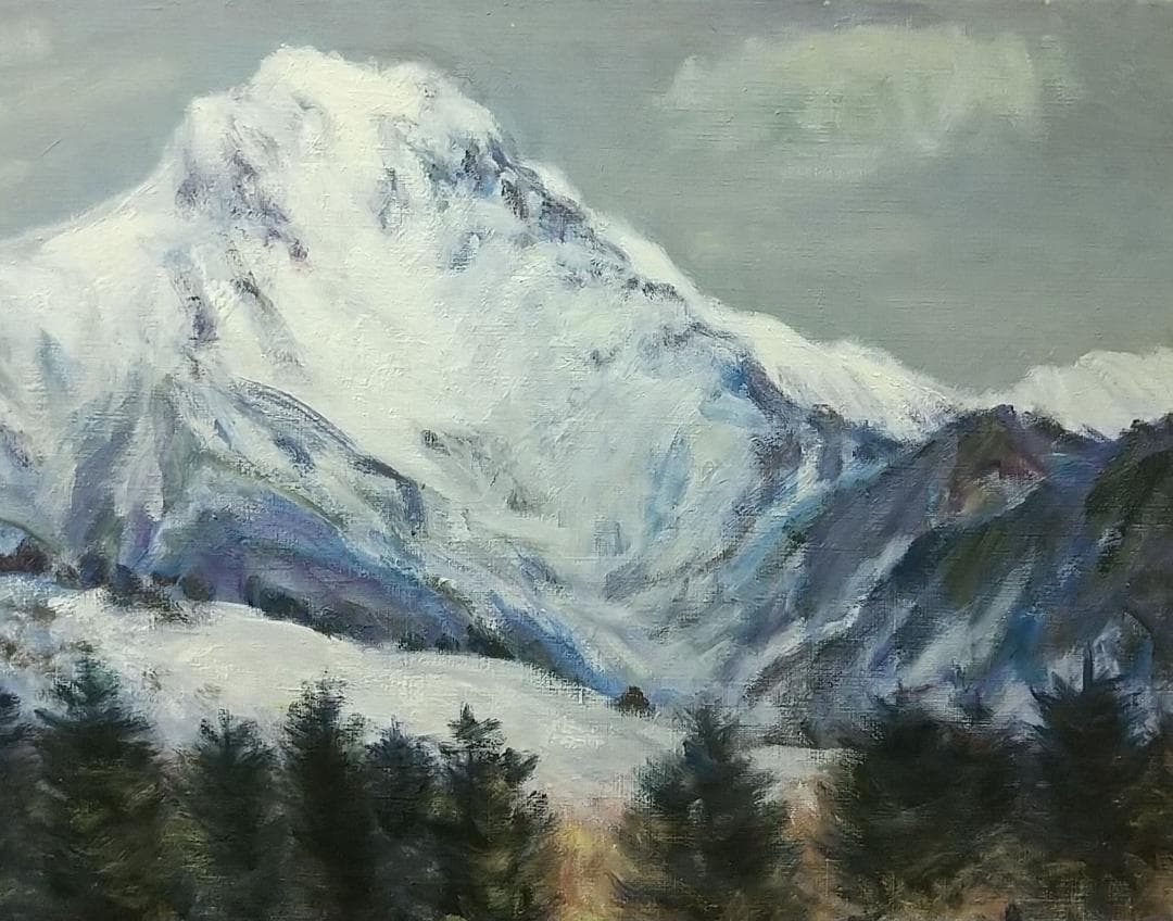 F8 油絵「冬赤岳」絵画 油彩画 風景画 アート