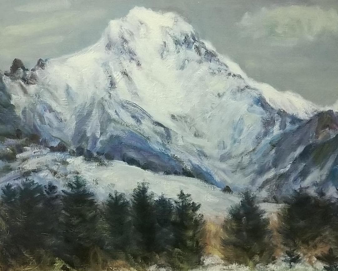 F8 油絵「冬赤岳」絵画 油彩画 風景画 アート