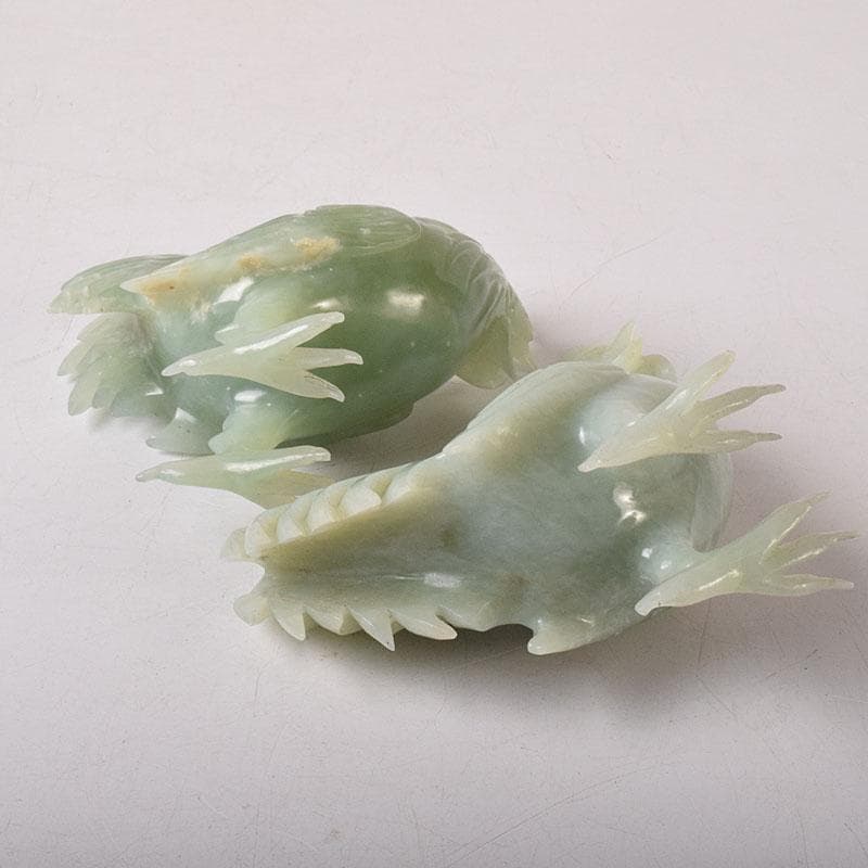 中国　玉石彫刻　鶏　鳥　一対　置物　香炉　唐木台付　C　7651C