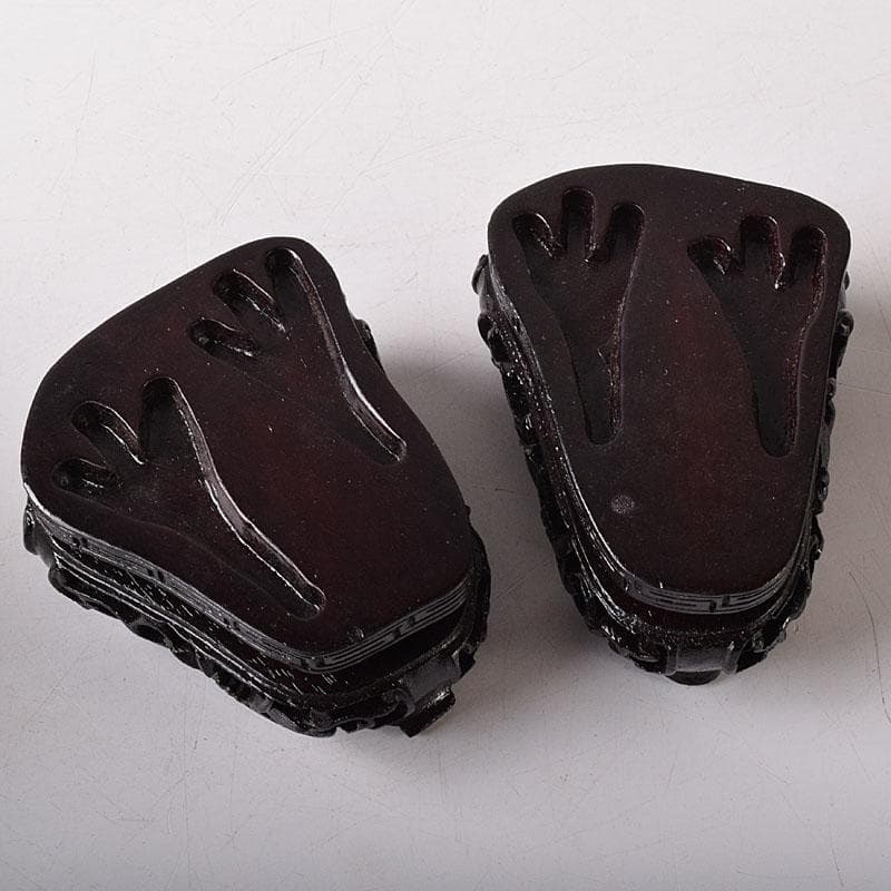 中国　玉石彫刻　鶏　鳥　一対　置物　香炉　唐木台付　C　7651C