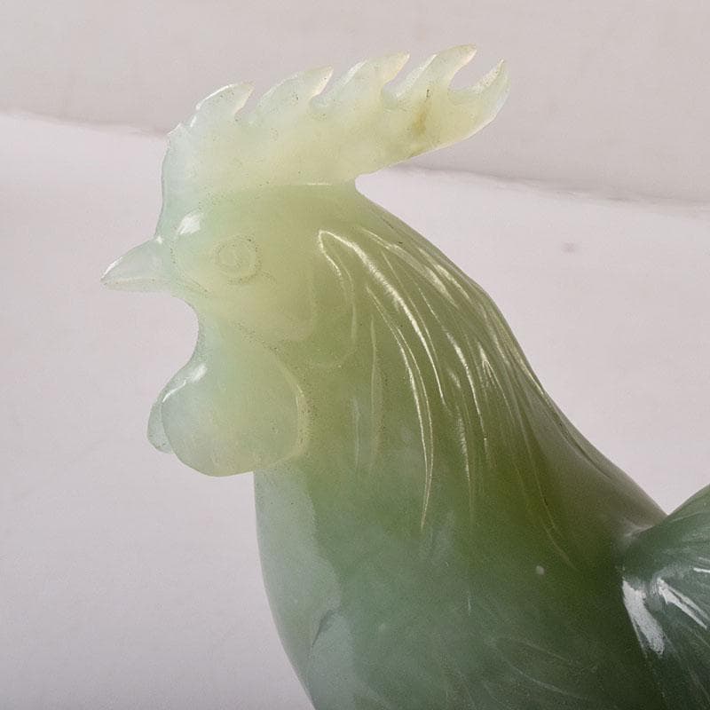 中国　玉石彫刻　鶏　鳥　一対　置物　香炉　唐木台付　C　7651C