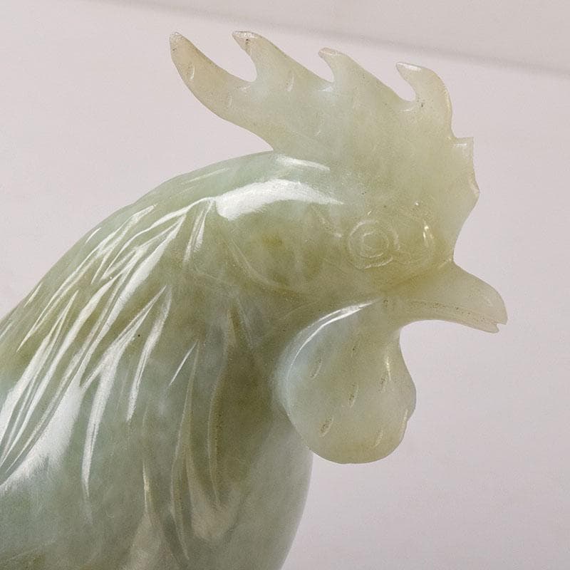 中国　玉石彫刻　鶏　鳥　一対　置物　香炉　唐木台付　C　7651C