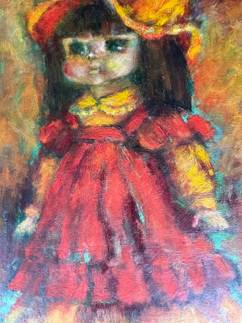 アンティーク品　油絵　お人形　美品