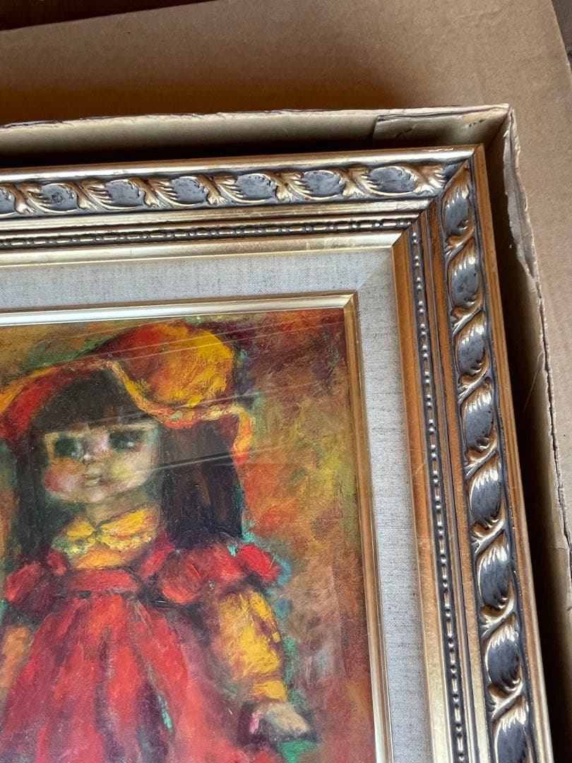 アンティーク品　油絵　お人形　美品