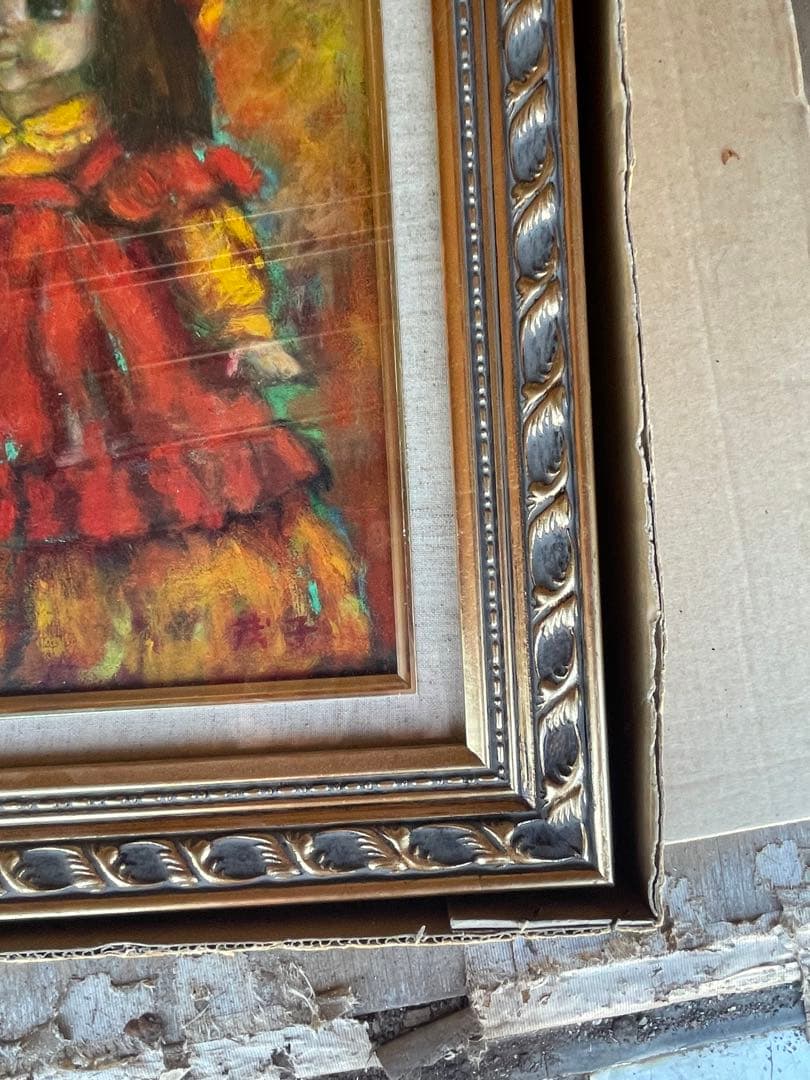 アンティーク品　油絵　お人形　美品