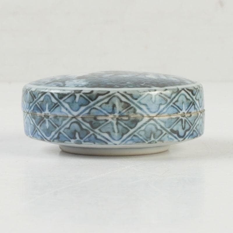 茶道具　京焼　高橋道八造　染付　山水文　香合　紫野　小田雪窓極め箱　V　9733