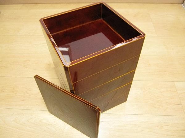 新品　飛騨高山　伝統工芸　飛騨春慶　豪華 五段重箱　角重　木箱付き