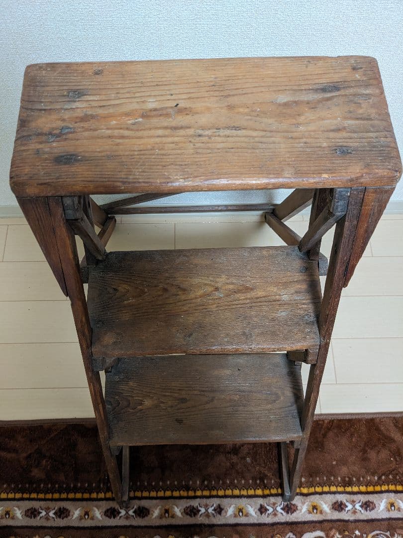 値引OK　イギリスアンティーク　折りたたみ　 木製3段　ステップラダー　脚立