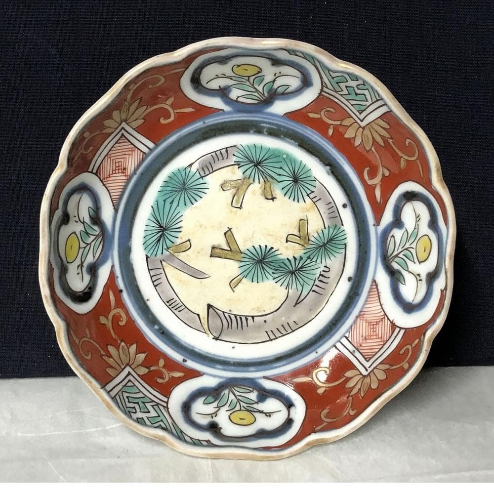 e2024 古伊万里 色絵 銘々皿 5枚 径13cm 輪花皿 小皿