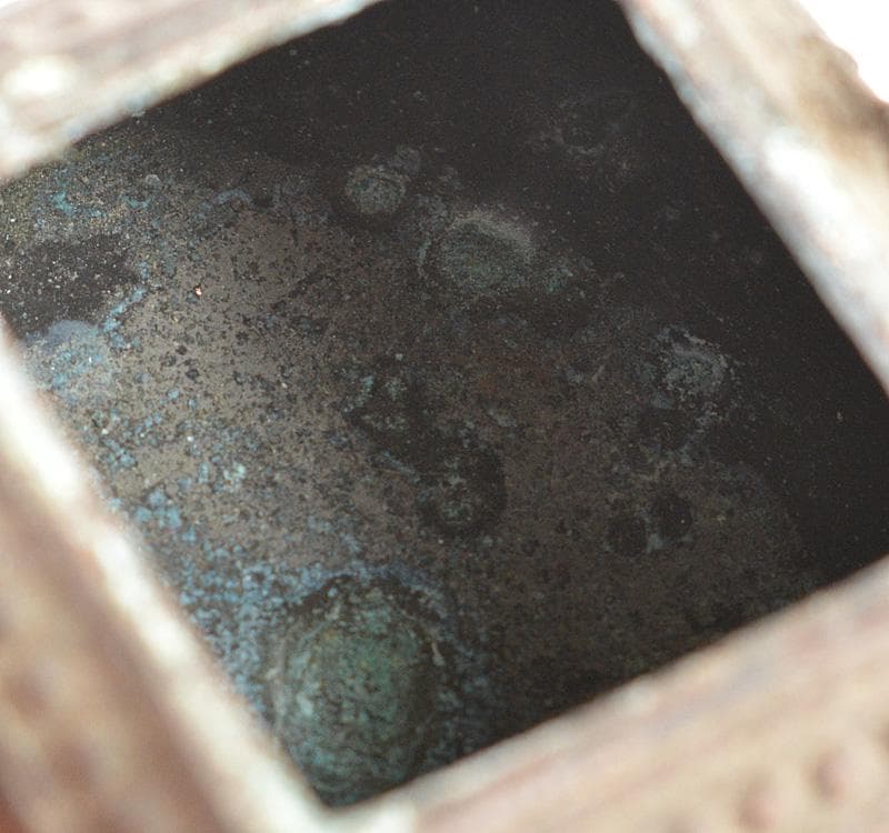 中国　書道具　古銅青銅　饕餮文　鳥鈕　水滴　C　R5111