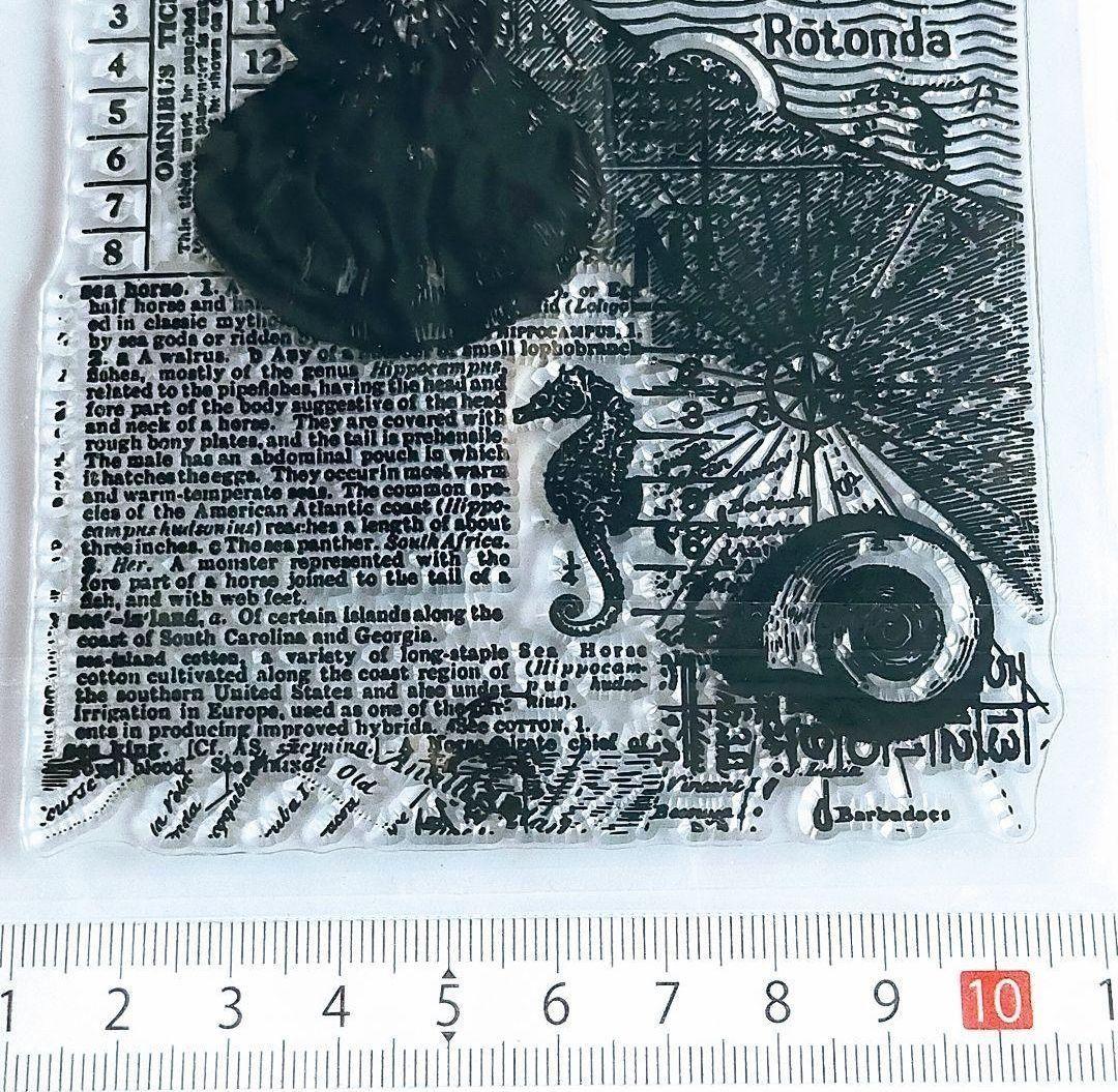 (223)【海外製 】クリアスタンプ シーサイドマップ ヒトデ 貝コラージュ細長