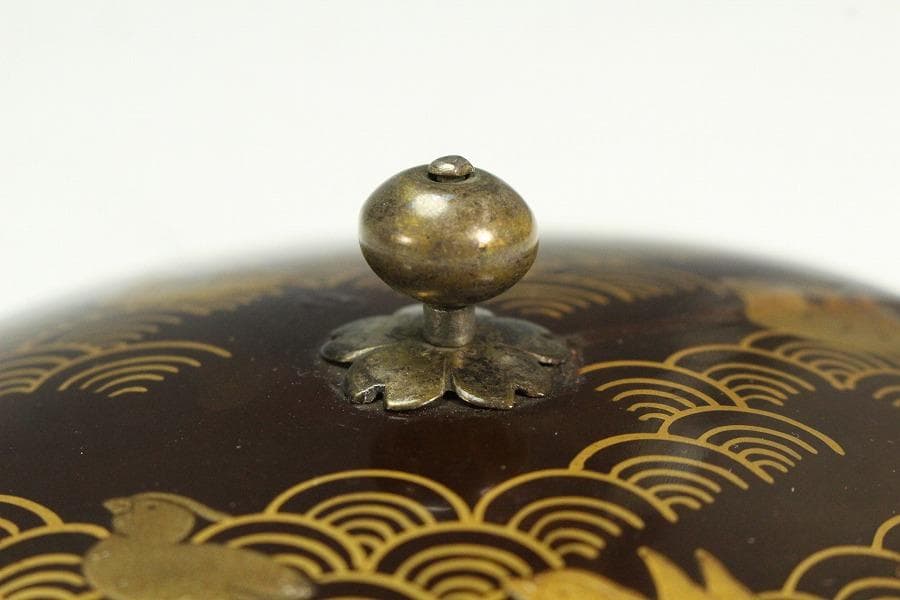 古鉄 纏枝蓮花紋 蒔絵蓋 鉄瓶 注器(K-LC688)