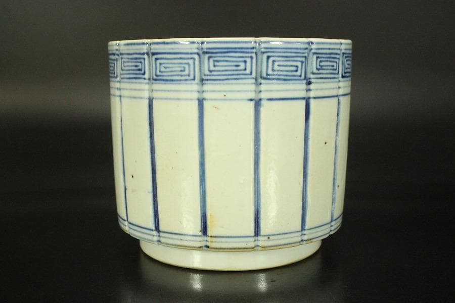 中国美術 青花 条紋 香炉 道光年製 φ11.1cm(A252)