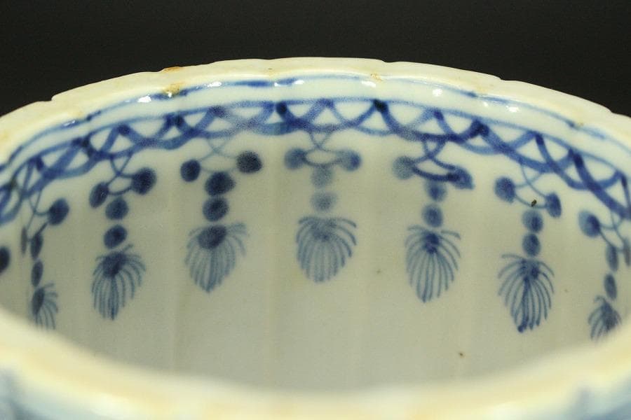 中国美術 青花 条紋 香炉 道光年製 φ11.1cm(A252)