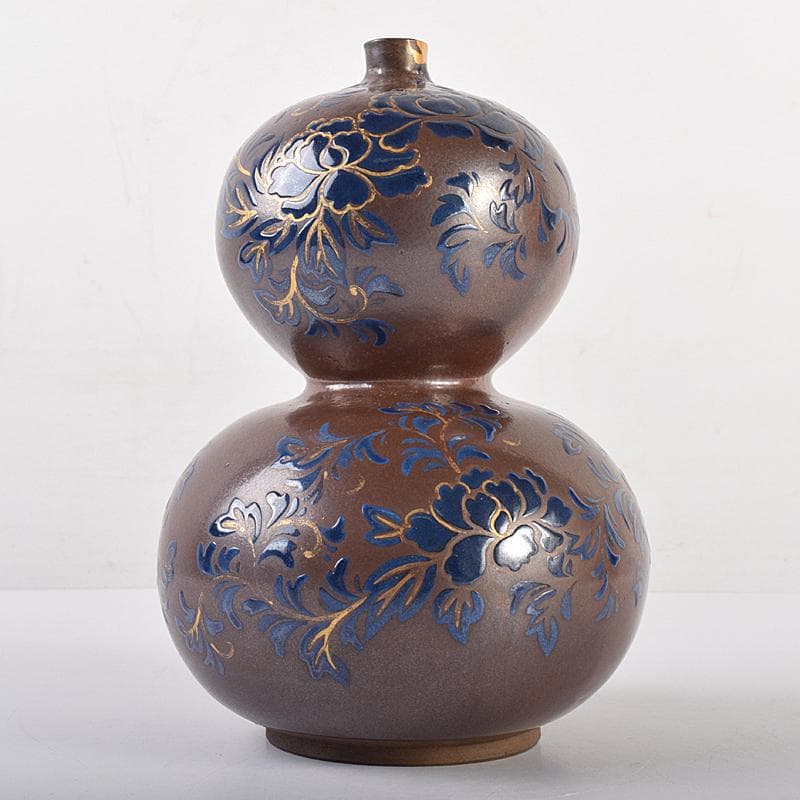 瀬戸焼　古瀬戸　瑠璃金彩葫蘆瓶　M　R7845