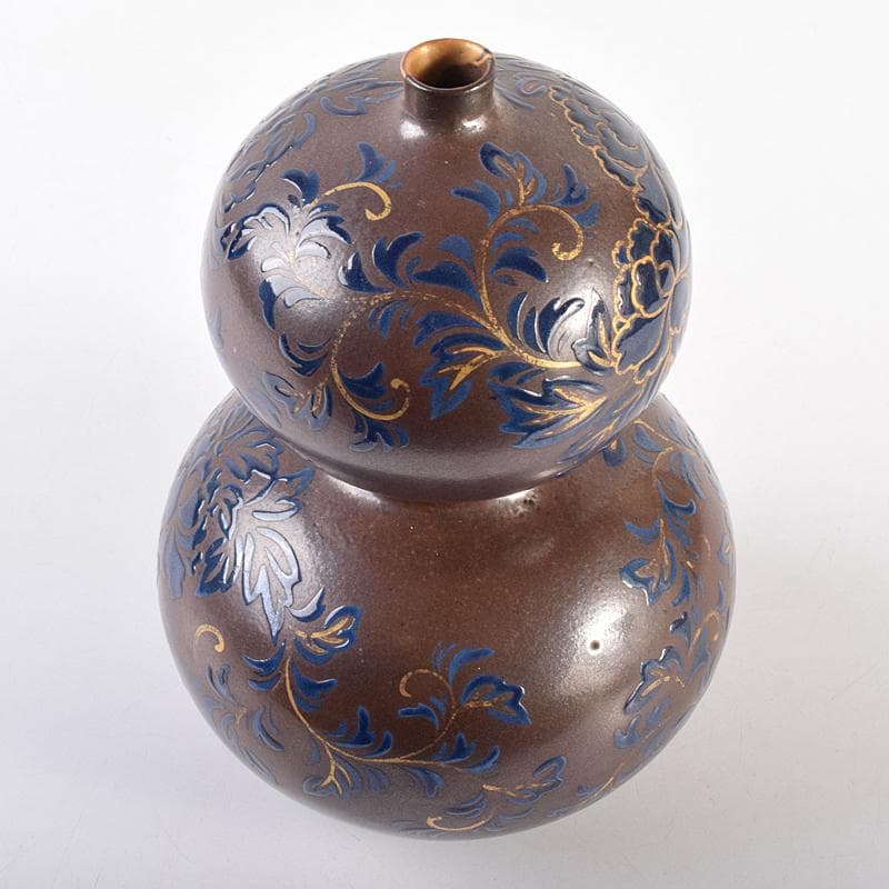 瀬戸焼　古瀬戸　瑠璃金彩葫蘆瓶　M　R7845