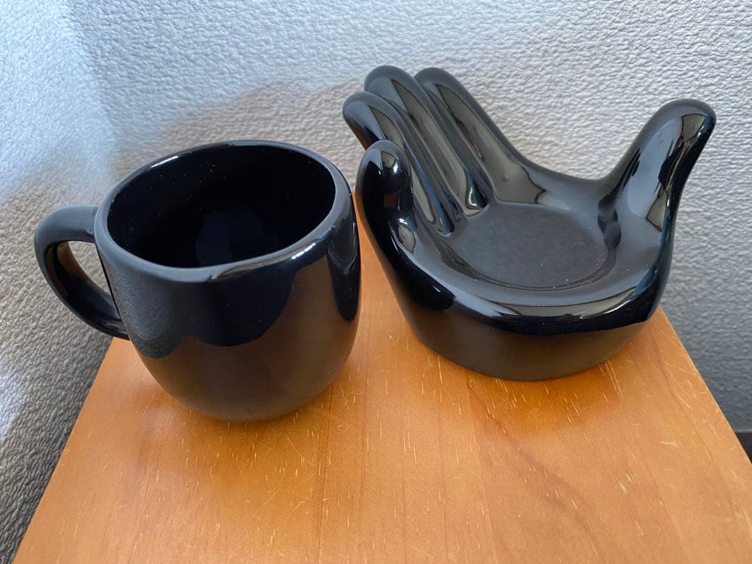 希少　レトロ　MIWA KOBO 手ノヒラ碗皿　黒　コーヒーカップ　インテリア