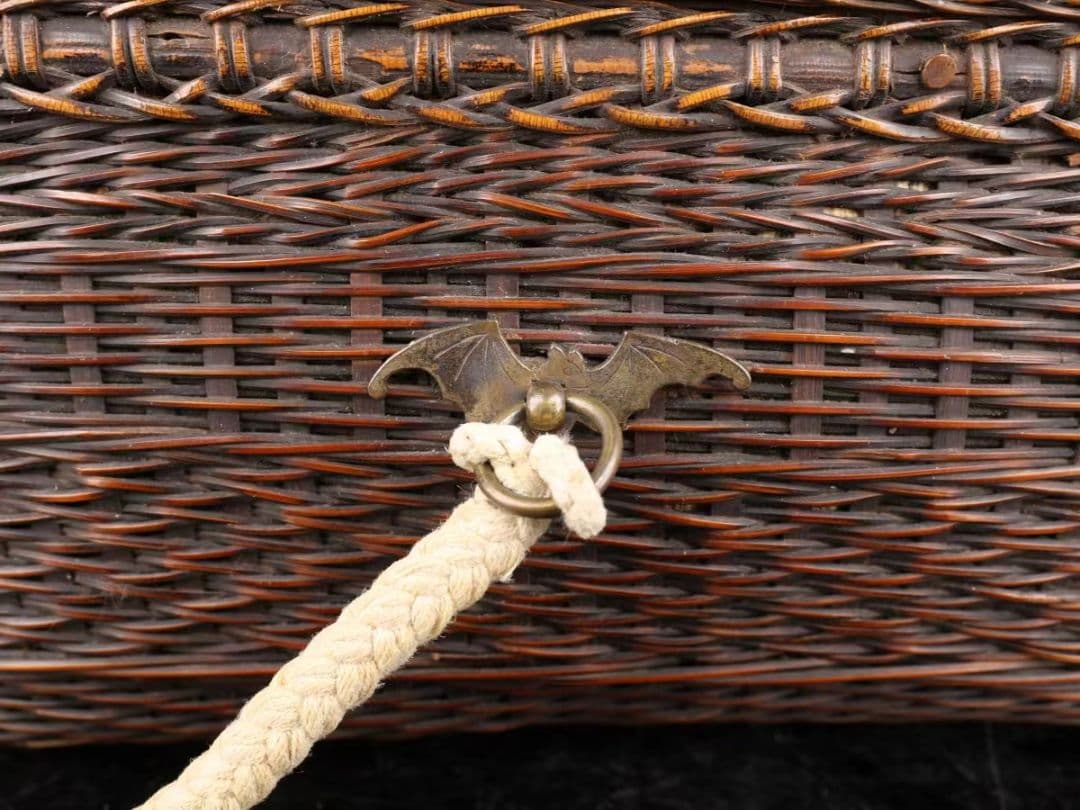 A118 竹編茶箱 竹細工 籐編縁 茶道具 高11㎝ 幅17×11㎝ 箱付