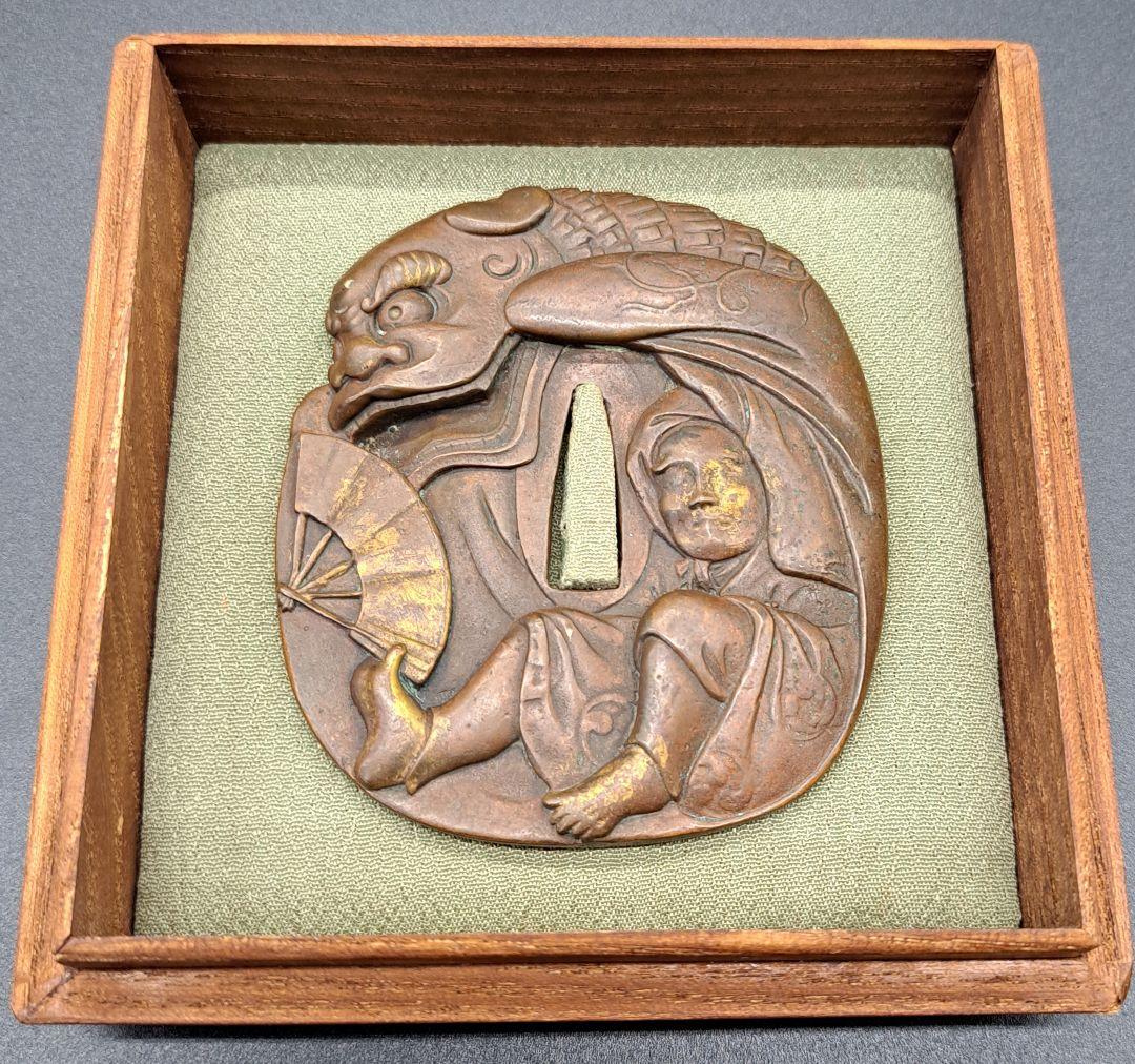 自笑庵友信 獅子舞図変わり鍔 鐔 日本刀 刀 刀装具 時代物 真剣 居合い