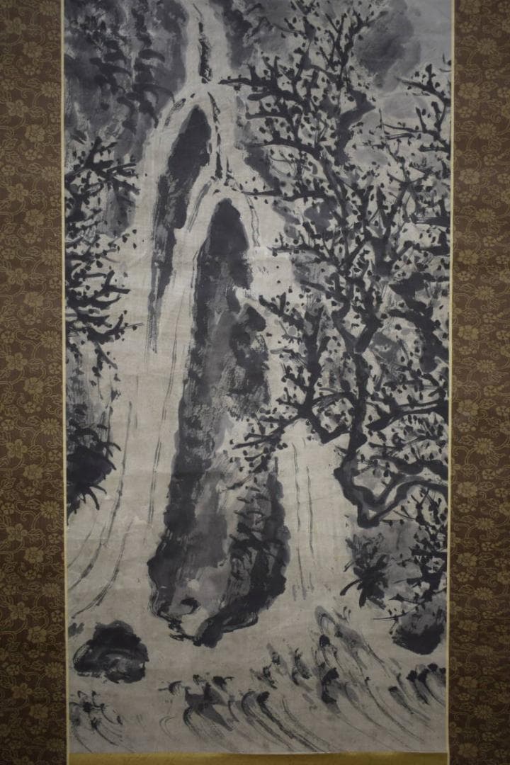 模写/浦上玉堂/寒林山水図/寒林飛瀑図/絹表装/桐題箱付/布袋屋掛軸HJ-4