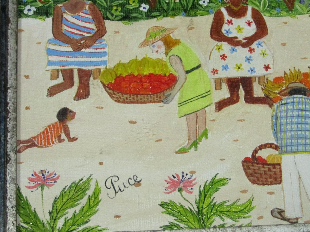 真作保証【ピュース　エキゾチックな市場　Ｆ１０　肉筆洋画額装】フランス画家