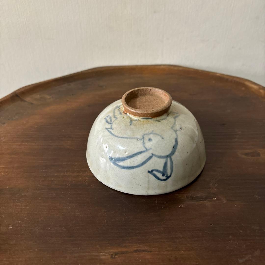 古い染付兎茶碗　うさぎ　ウサギ　骨董　柳宗悦　民藝　青山二郎　白洲正子　検:李朝