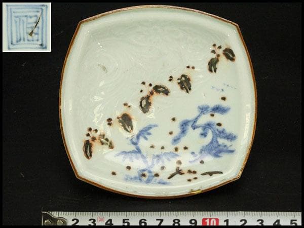 古九谷 四方 皿 うぶ出し 小皿 参考品(ZE576)