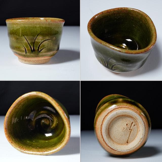 加藤芳右衛門・光右衛門・弥右衛門　三種ぐい吞み　黄瀬戸・青（織部）・鼠志野