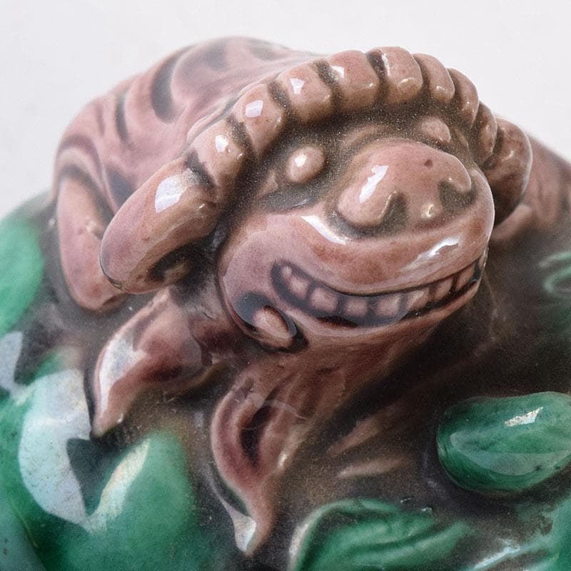 茶道具　九谷焼　九谷岩花造　色絵　獅子　香合　共布　共箱　V　R8226