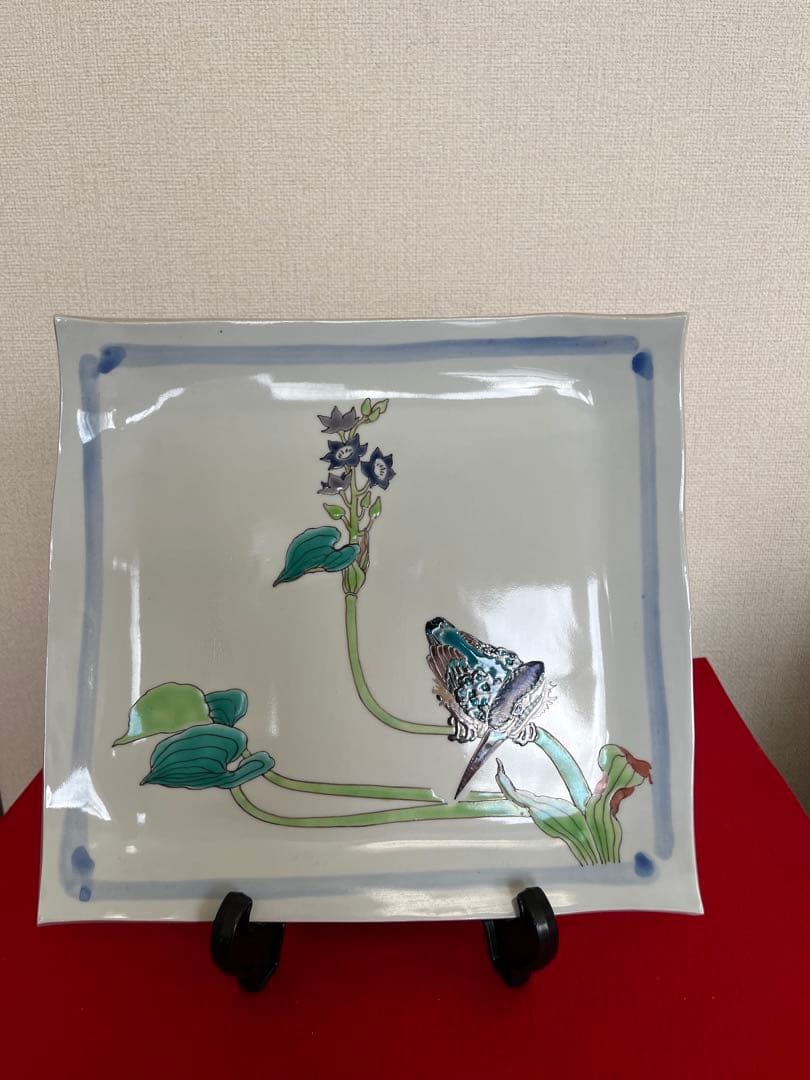 武腰潤 盛器 飾皿 『翡翠 川蝉 カワセミ』 共箱 共布 陶歴付 管理K361