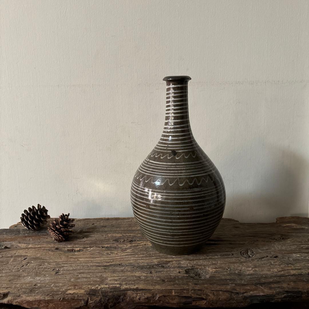 古丹波焼　えへんイッチン徳利　その② 古陶磁.アンティーク.花入.筒描　検:李朝