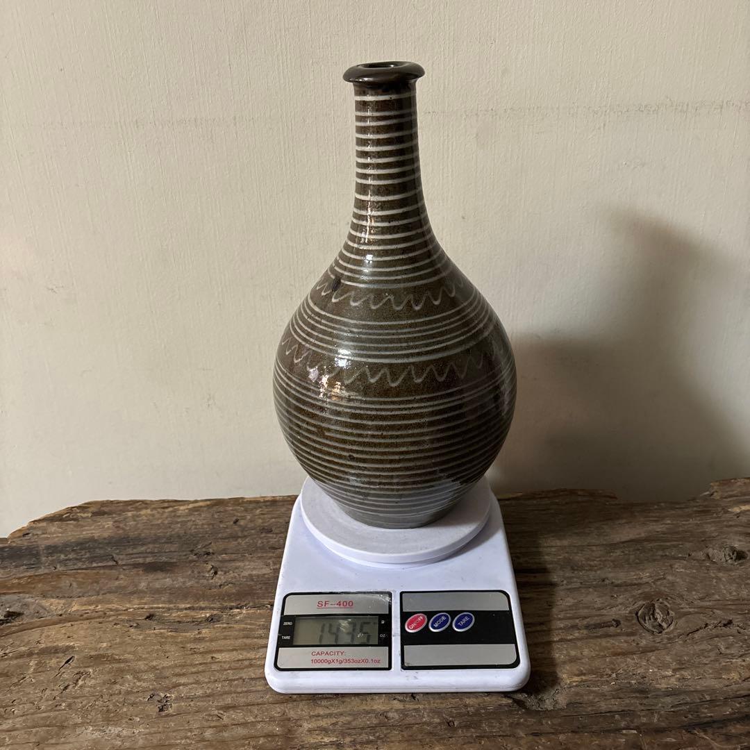 古丹波焼　えへんイッチン徳利　その② 古陶磁.アンティーク.花入.筒描　検:李朝