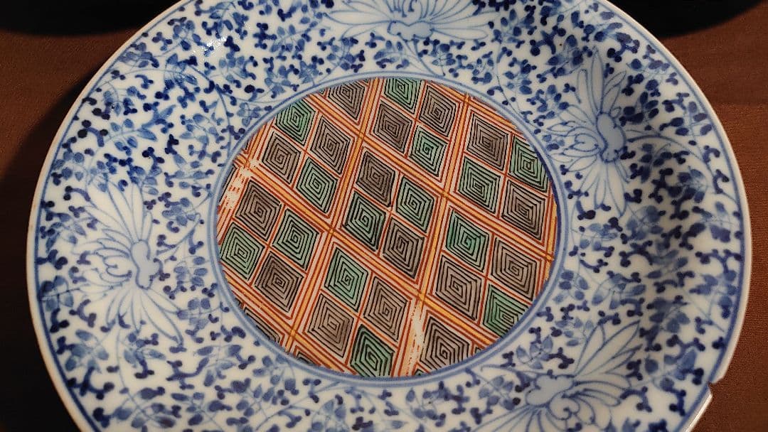 大聖寺伊万里　古伊万里　伊万里　染付　色絵　小紋　唐草文　華唐草　江戸期　３客