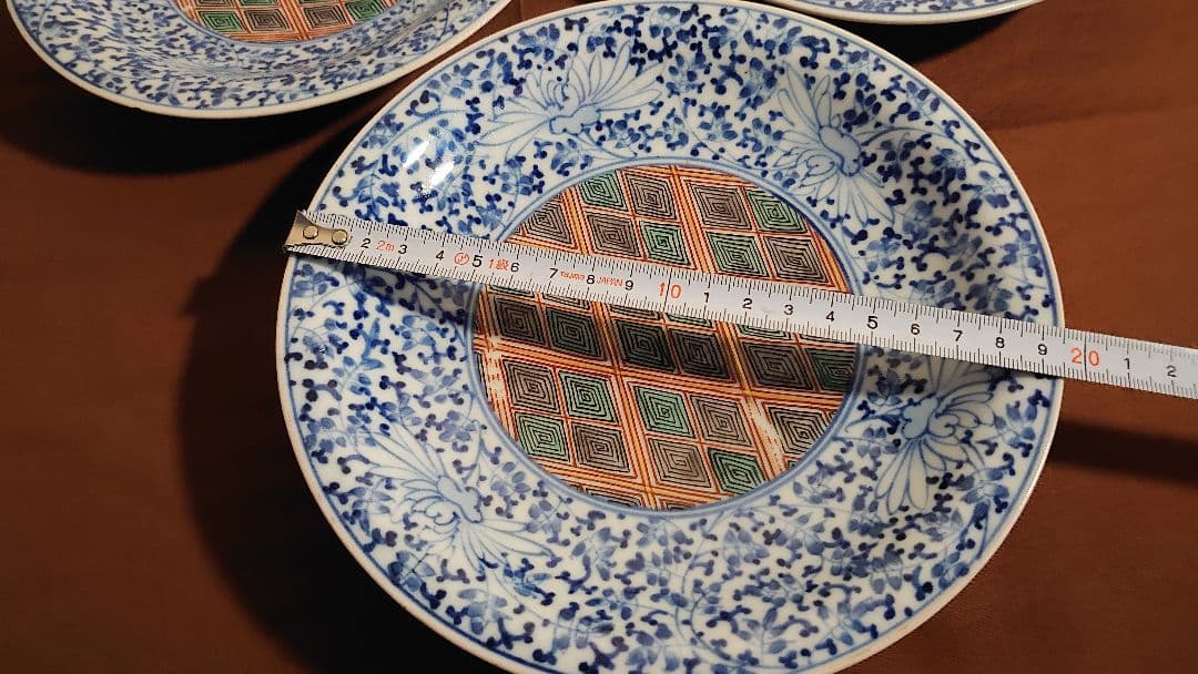 大聖寺伊万里　古伊万里　伊万里　染付　色絵　小紋　唐草文　華唐草　江戸期　３客