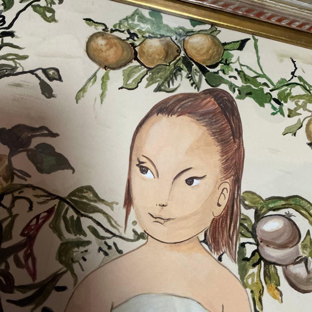藤田嗣治 肉筆 油彩画 果物と少女 （市場では模写）藤田嗣治と東郷青児サインあり